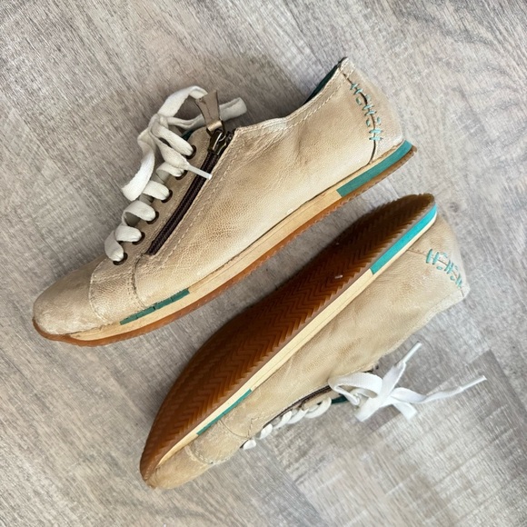 Roan Maudt Beige Leather Suede Teal Tennis Shoe Women’s Size 8 - Picture 2 of 13